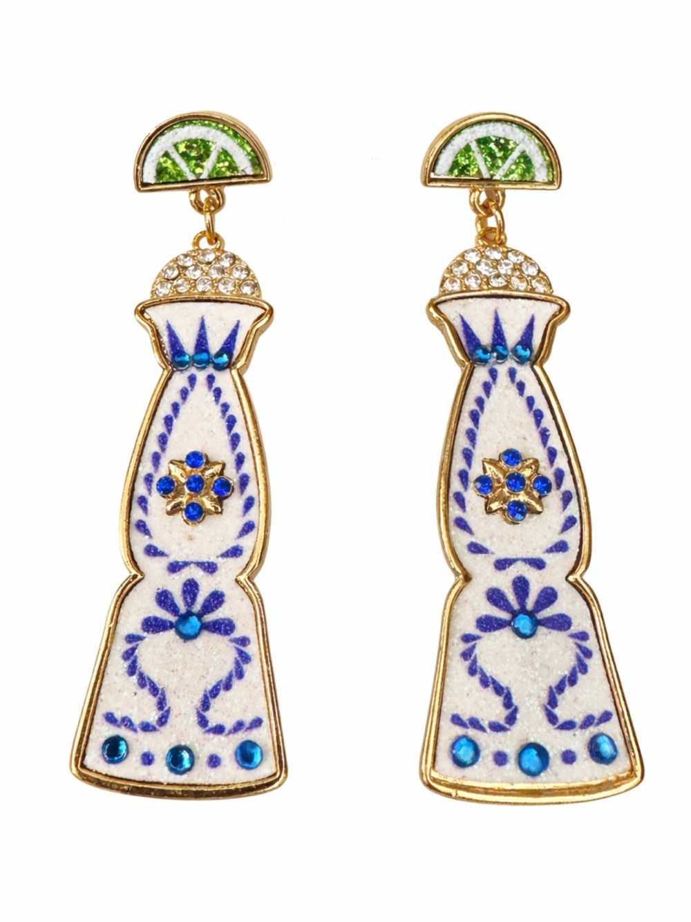 Gold-Tone Clase Azul Reposado Tequila White & Blue Drop Earrings with Limes